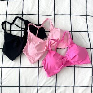 NWT "Bubblegum Barbie Trio" Twisted Front Sports Bra Bundle Size M